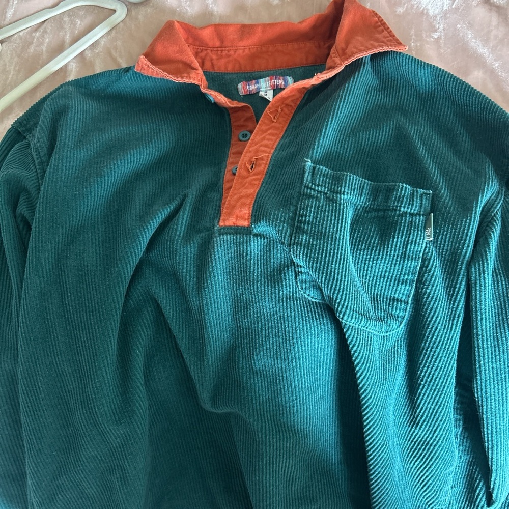 Teal and Orange Corduroy Polo Shirt